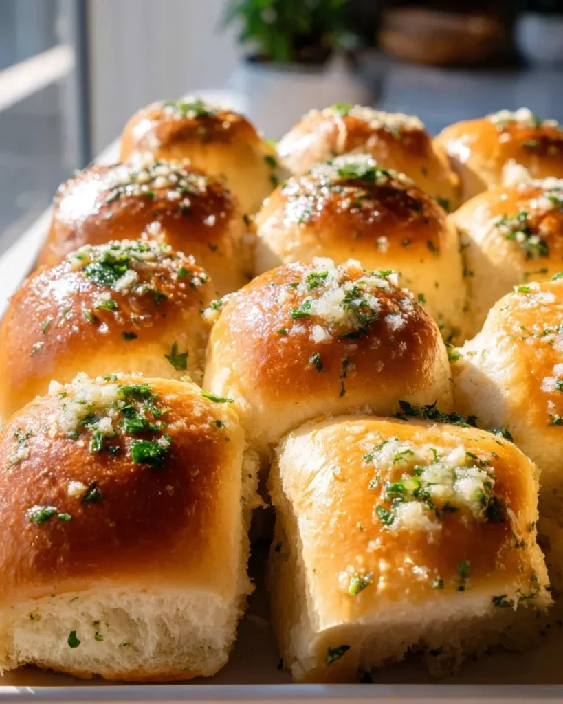 Freshly baked delicious garlic rolls with buttery topping