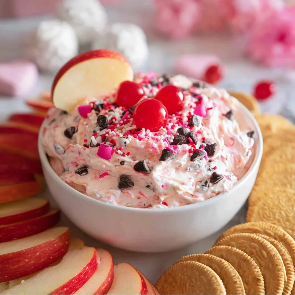 Delicious and easy 5-minute Valentine's Day dessert dip with strawberries and chocolate.