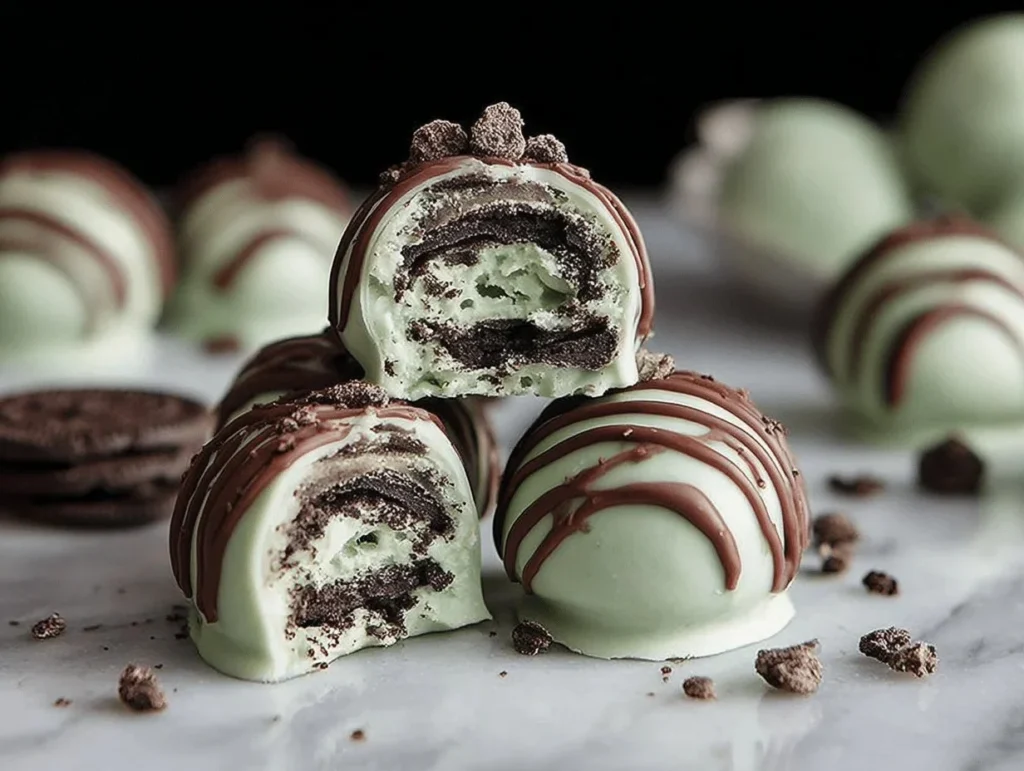 Mint Oreo Truffles made with chocolate, cream, and mint flavor