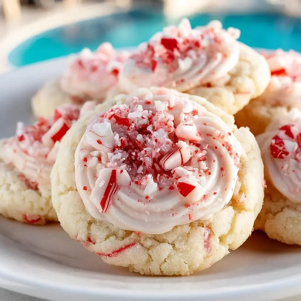 Delicious peppermint kiss cookies topped with chocolate kisses and festive sprinkles