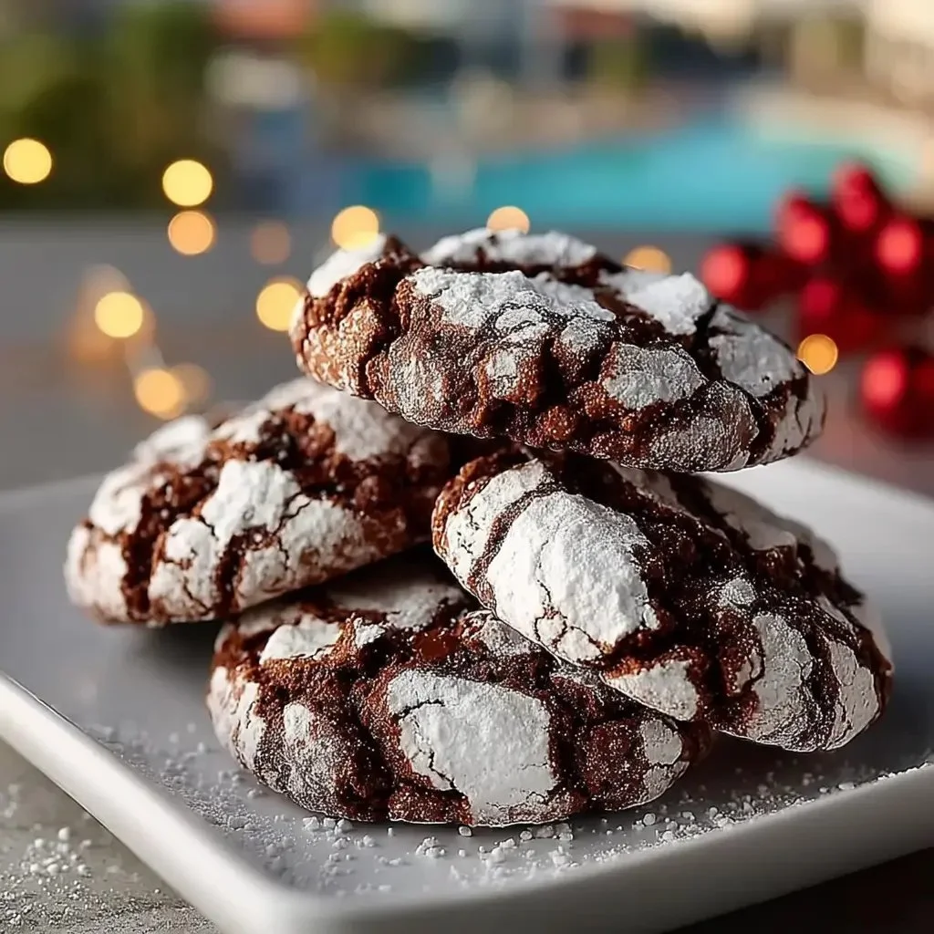 Perfectly baked double chocolate crinkle cookies with a rich cocoa flavor