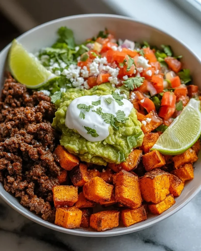 Delicious Sweet Potato Taco Bowl filled with fresh ingredients and vibrant colors.
