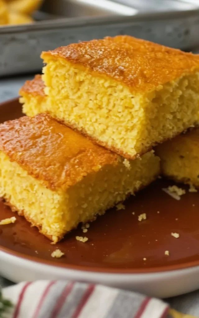 Loaf of moist Jiffy cornbread served with butter on a wooden table