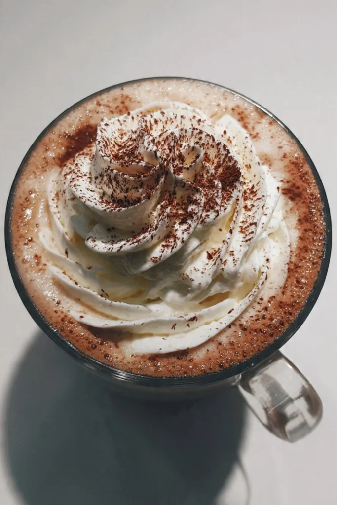 A cup of Viennese coffee with whipped cream and chocolate sprinkles
