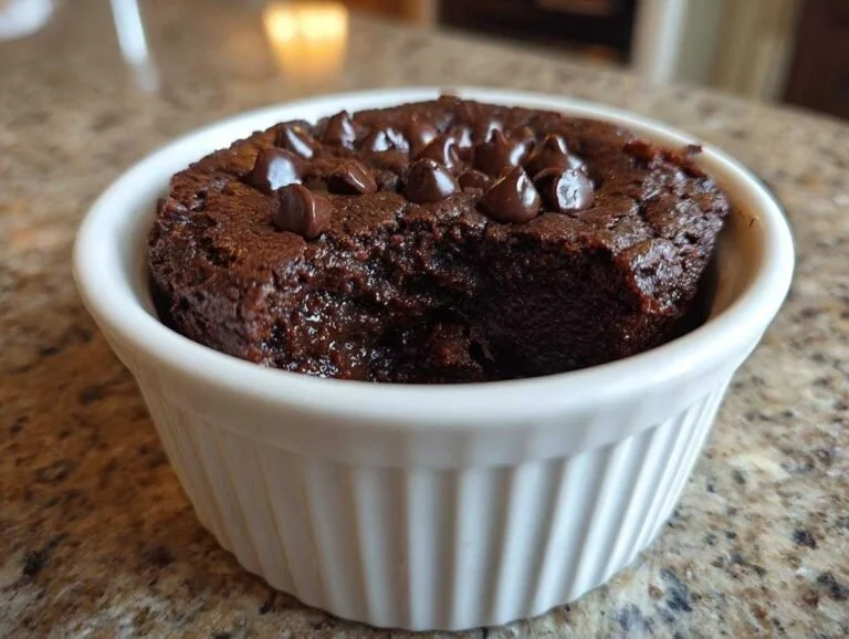 1-Minute Cottage Cheese Microwave Brownie in a bowl with a spoon.