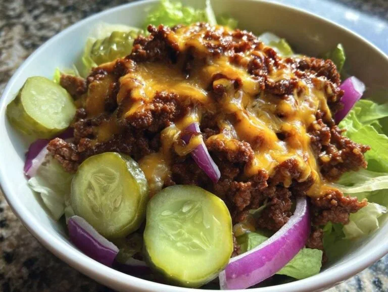 Delicious cheeseburger bowl made with four simple ingredients