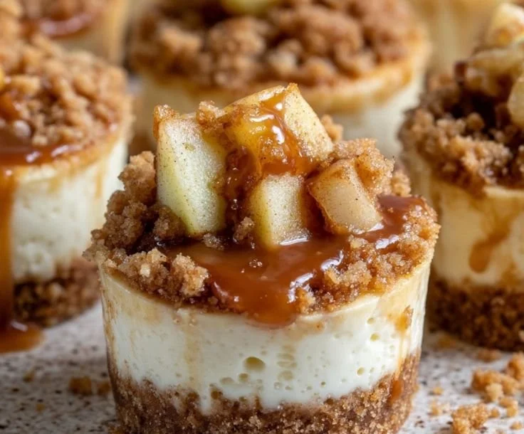 Delicious apple crisp cheesecake bites ready to be served.