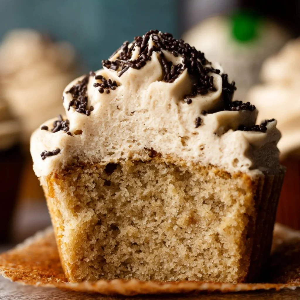 Delicious Baileys and coffee cupcakes topped with creamy frosting