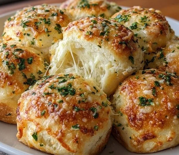 Delicious cheesy garlic rolls fresh out of the oven, golden and crispy