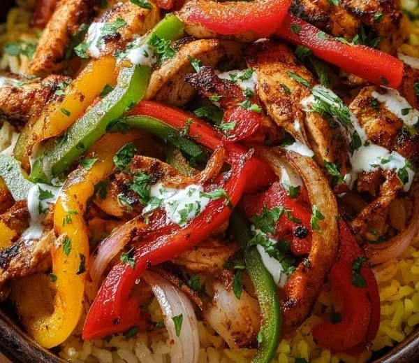 Chicken Fajita Rice Bowls with fresh vegetables and spices