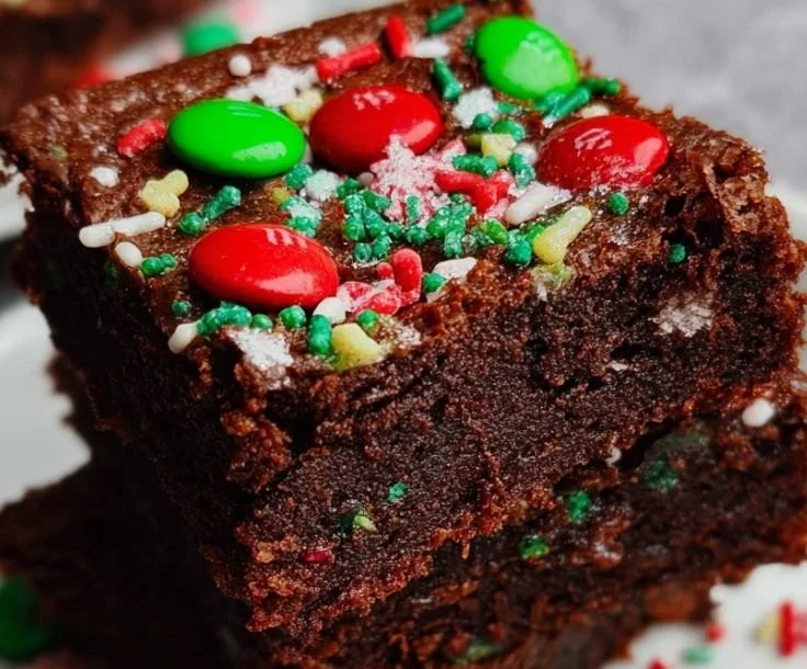 Delicious Christmas brownies decorated with holiday cheer and festive toppings