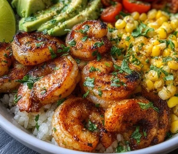 Cilantro Lime Shrimp Bowl with vibrant vegetables and lime garnish