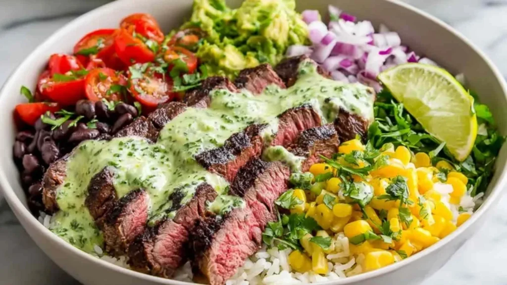 Cilantro lime steak bowls with fresh ingredients and vibrant colors.
