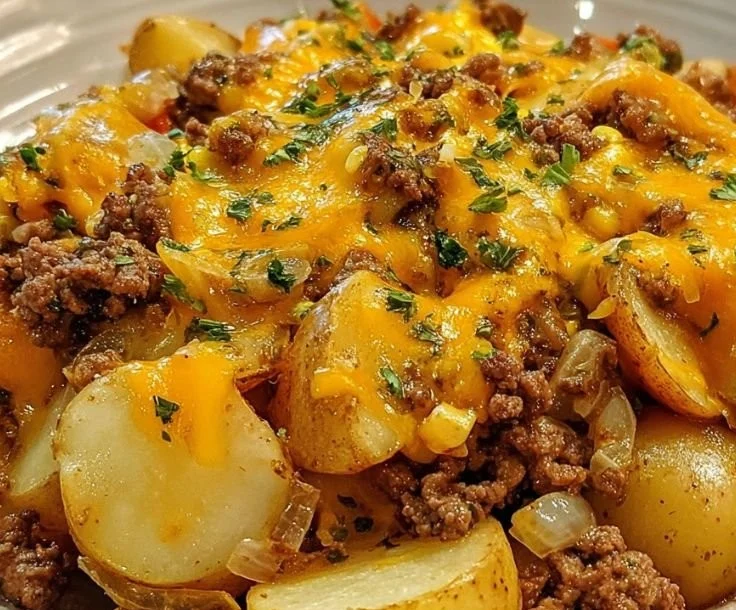 Delicious Cowboy Beef and Potato Casserole ready to be served