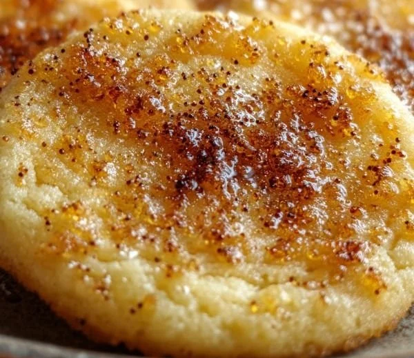 Delicious crème brûlée cookies with a caramelized sugar topping.