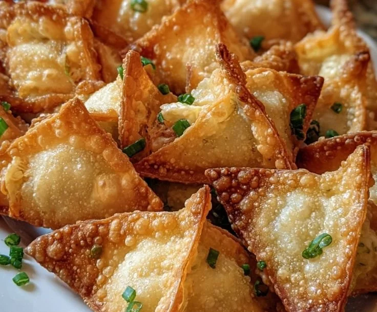 Plate of crispy crab rangoon served with dipping sauce