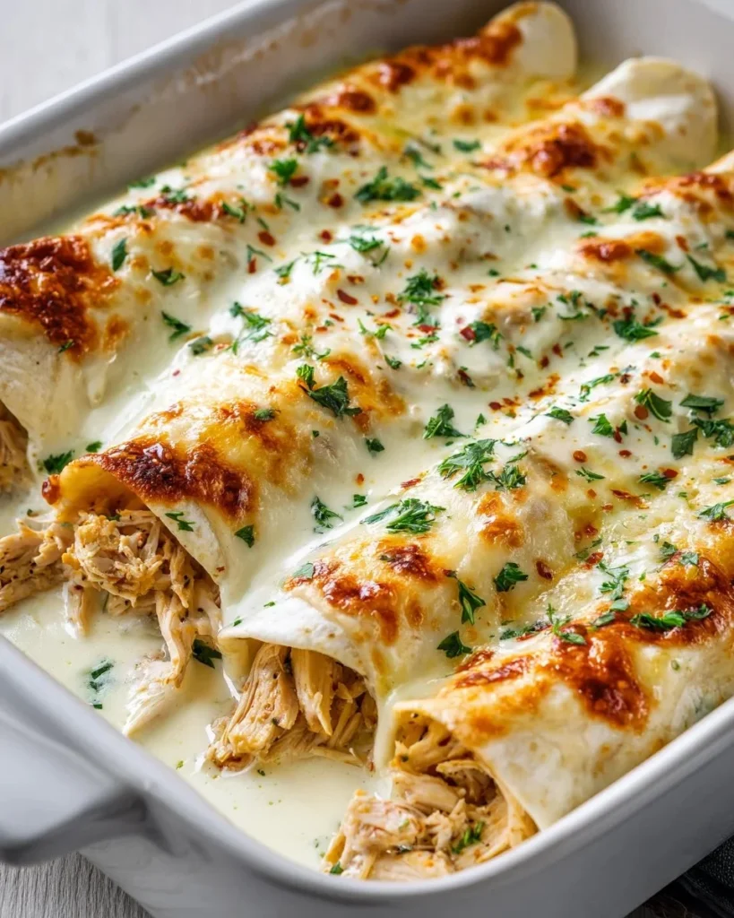 Delicious chicken enchiladas topped with cheese and sauce