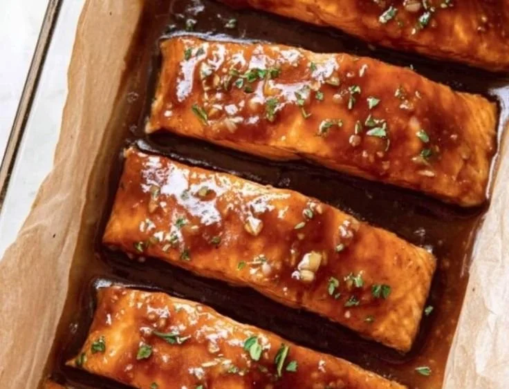 Easy baked salmon with honey soy glaze on a plate