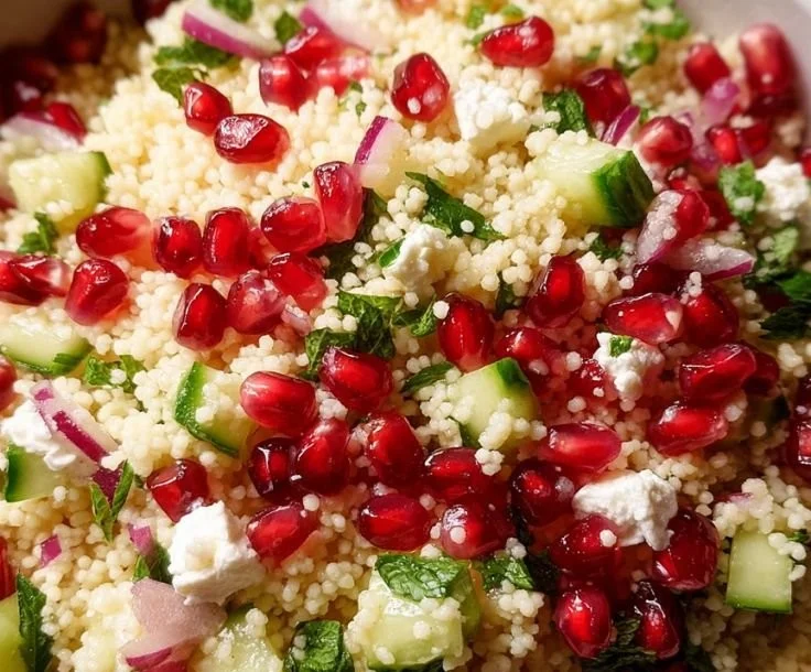Feta Pomegranate Couscous Salad with fresh pomegranate and feta cheese