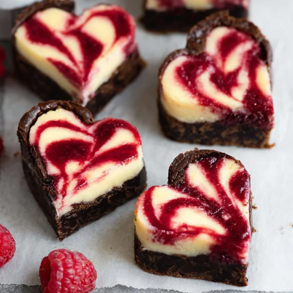 Delicious fudgy heart shaped brownies on a plate.