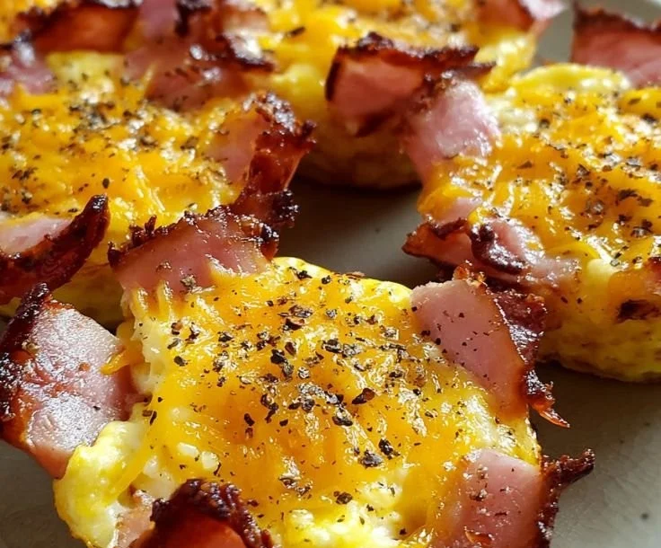 Delicious ham and eggs cups served on a plate, ideal for breakfast.