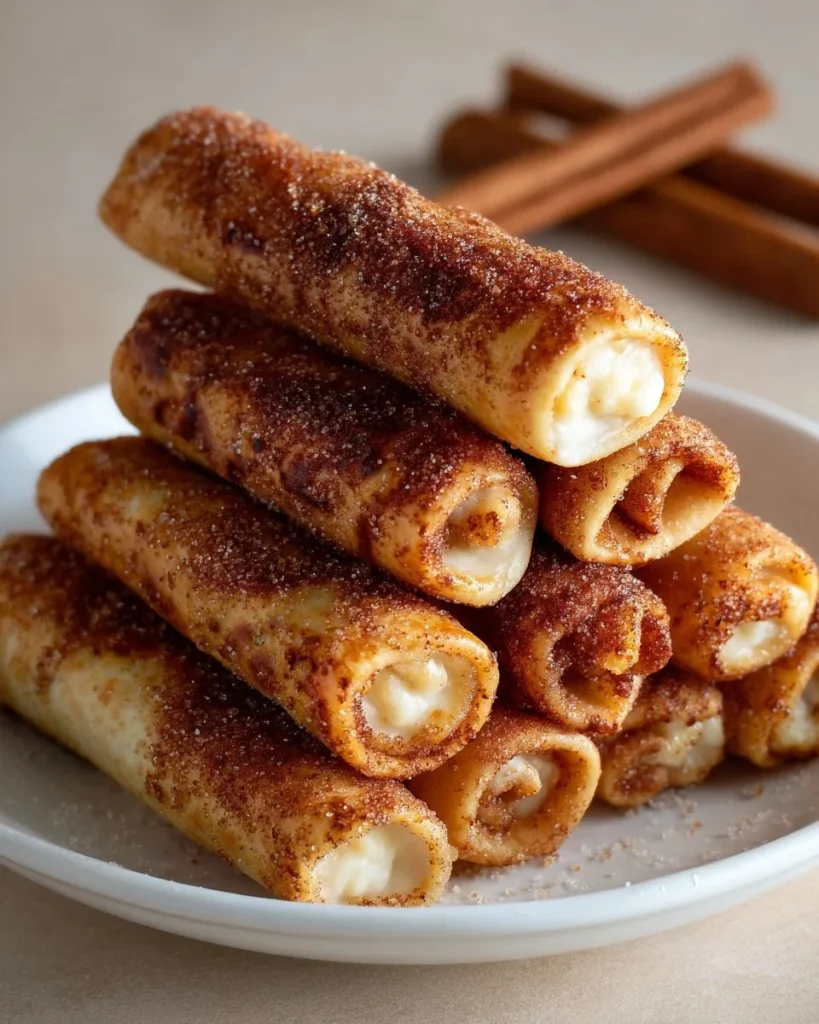 Keto crispy cinnamon cream cheese roll ups on a plate