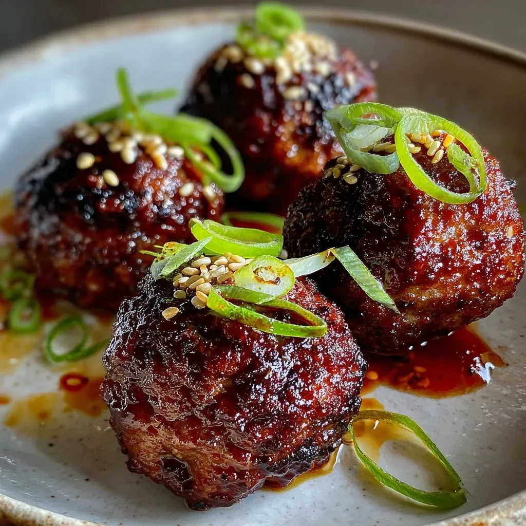 Delicious Korean BBQ meatballs served with dipping sauce and fresh vegetables.