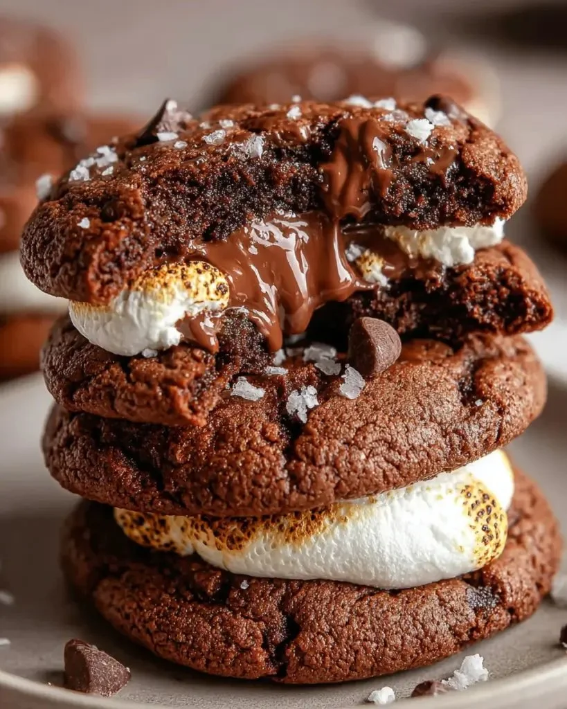 Delicious marshmallow Nutella chocolate cookies freshly baked on a plate
