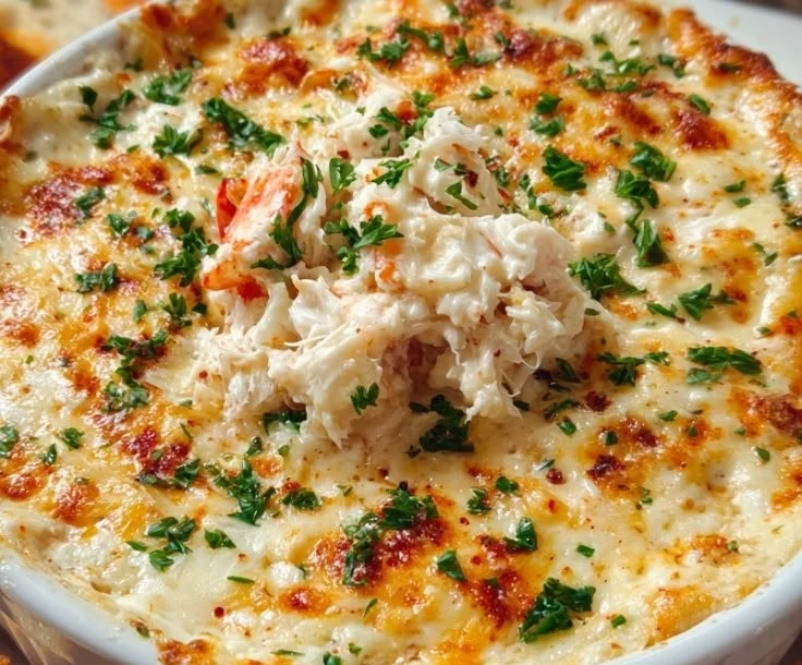 Delicious Maryland creamy crab dip served in a bowl with crackers