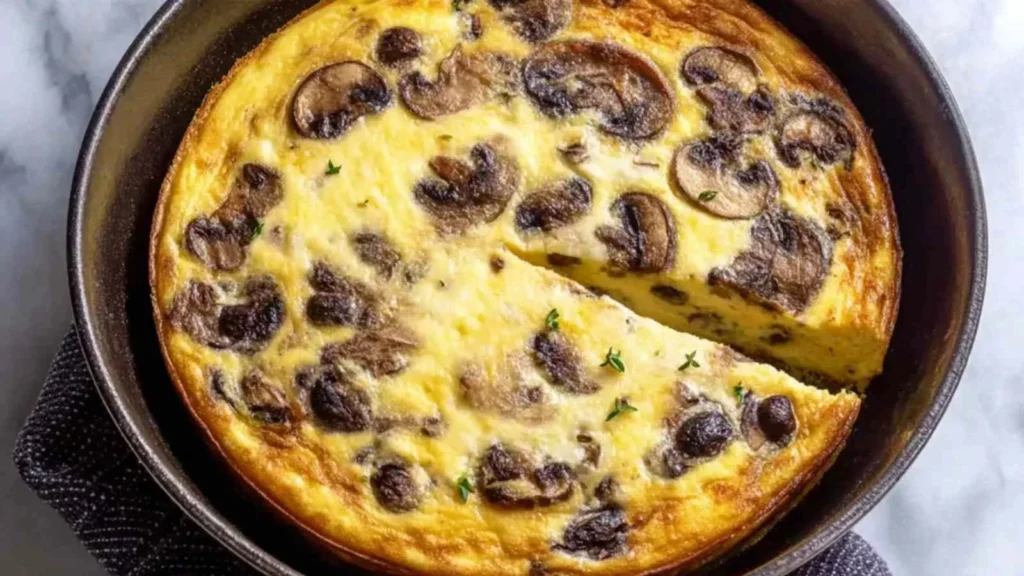 Delicious mushroom mozzarella frittata served on a plate