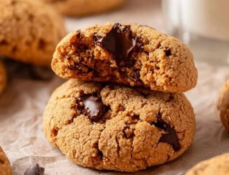 Homemade protein cookie with chocolate chips on a wooden table
