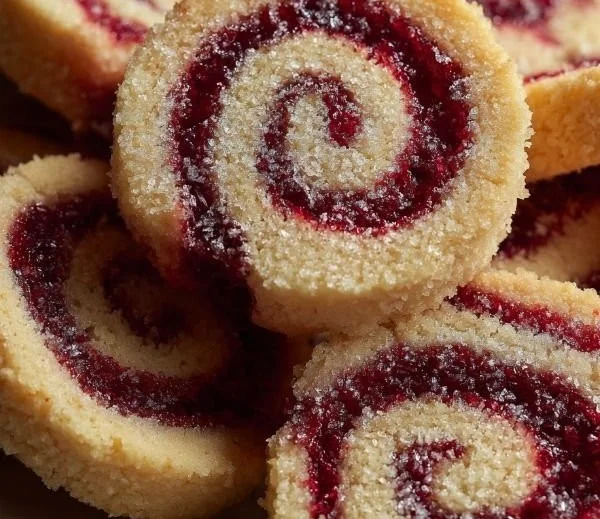 Plate of Raspberry Swirl Shortbread Cookies drizzled with raspberry glaze