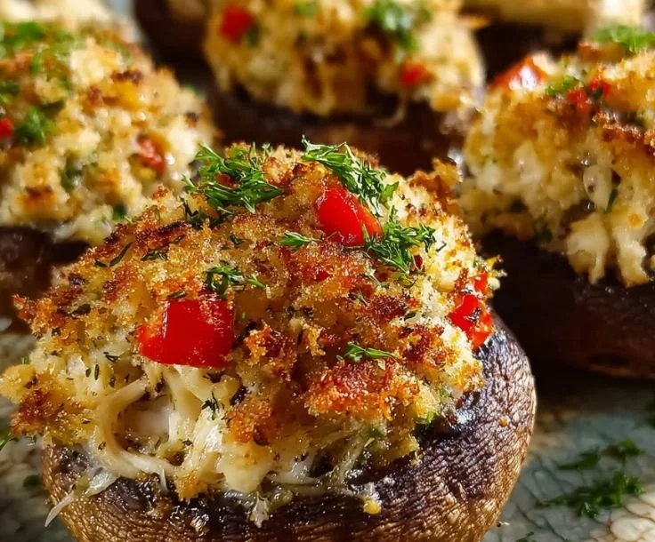 Delicious crab-stuffed mushrooms from Ruth's Chris restaurant
