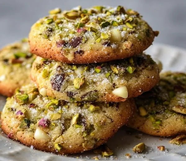 Soft and chewy pistachio cookies fresh out of the oven