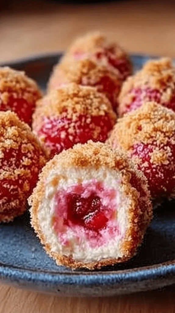 Strawberry Crunch Cheesecake Bites topped with crushed strawberries and crumbs