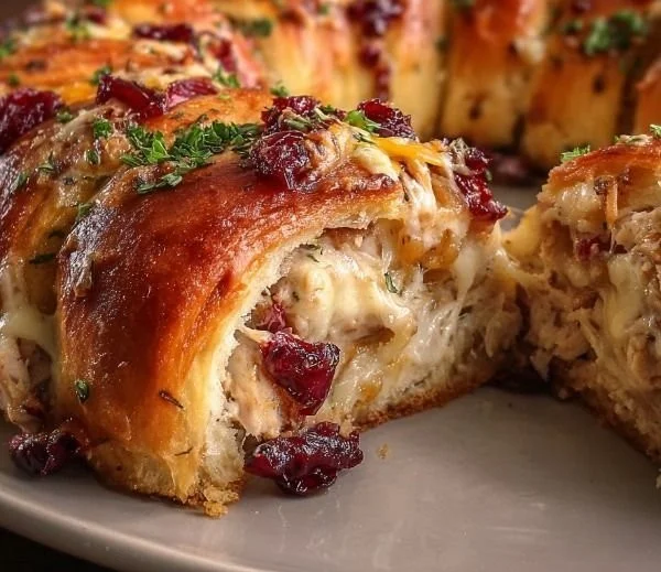 Delicious Turkey Cranberry Crescent Ring served on a festive platter.