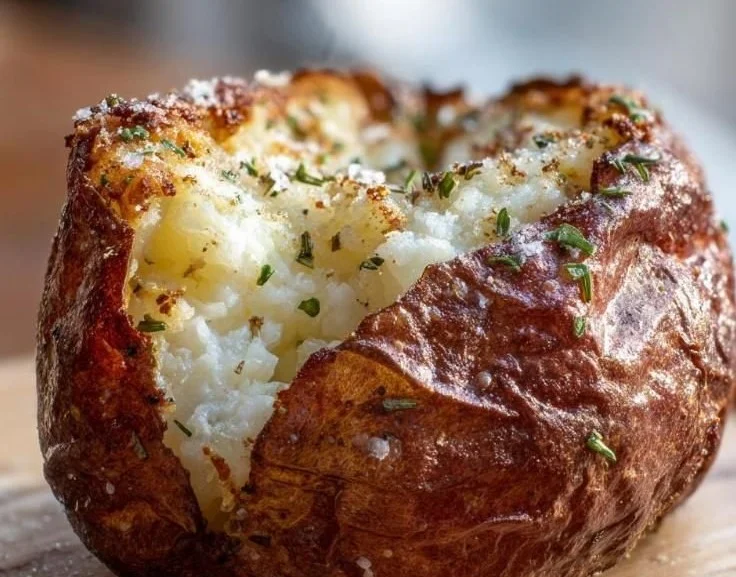Delicious air fryer baked potato with crispy skin and fluffy interior