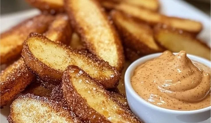 Freshly baked apple fritters displayed on a plate