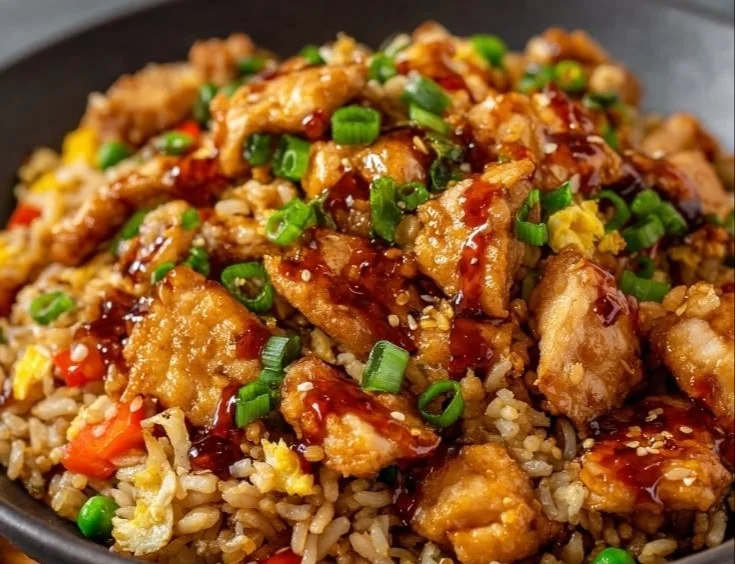 Delicious Bang Bang Chicken Fried Rice served in a bowl with vibrant colors