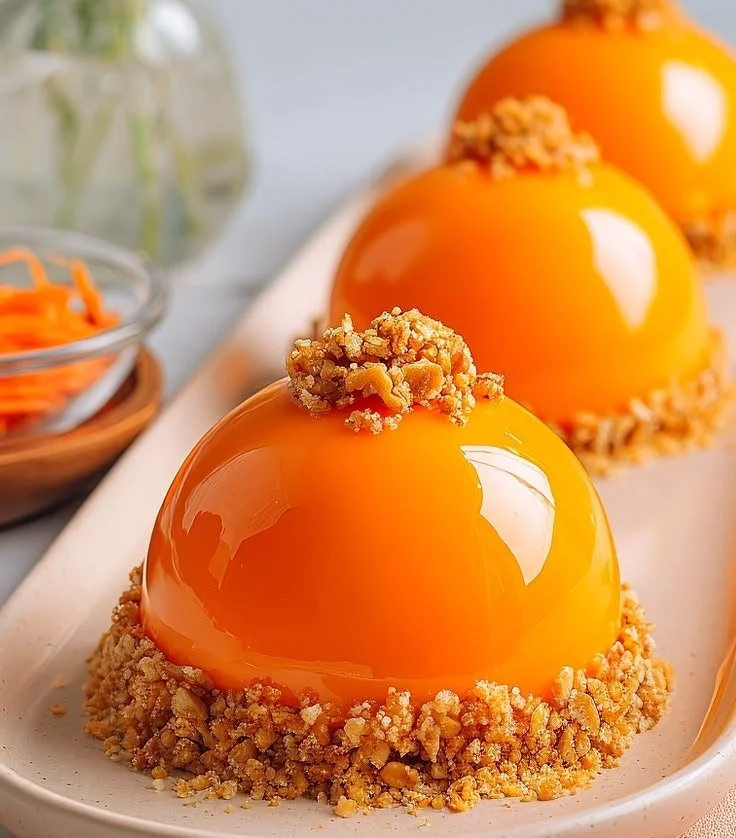 Delicious carrot cake entremet with cream cheese frosting and decorative toppings