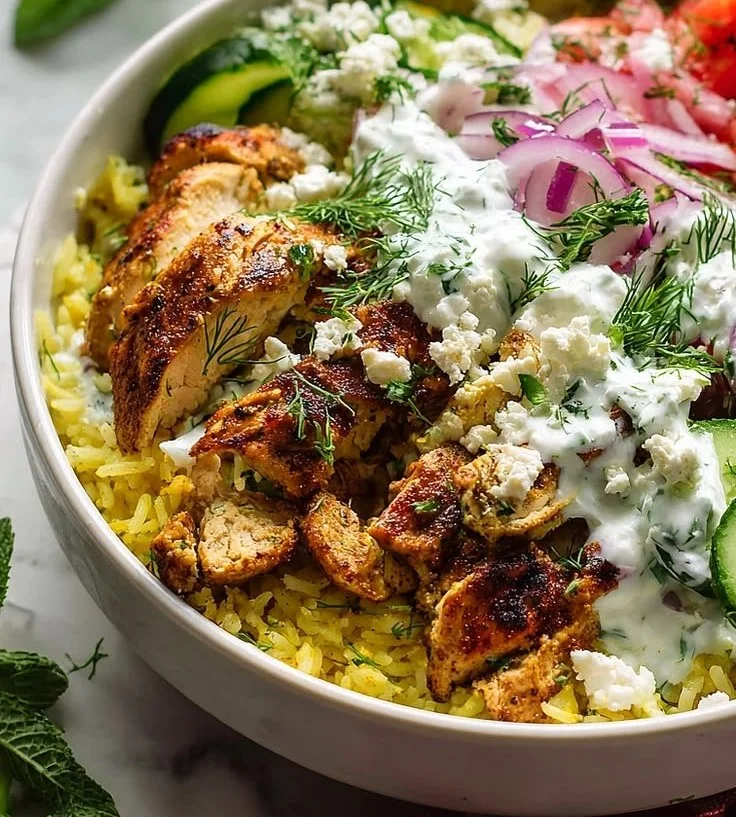 Delicious Mediterranean Chicken Bowl with fresh ingredients and vibrant colors