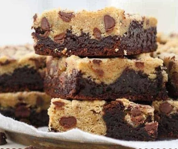 Homemade Brookie Bars featuring layers of brownie and cookie dough.