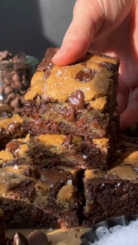 Delicious brown butter brookies showcasing brownie and cookie layers