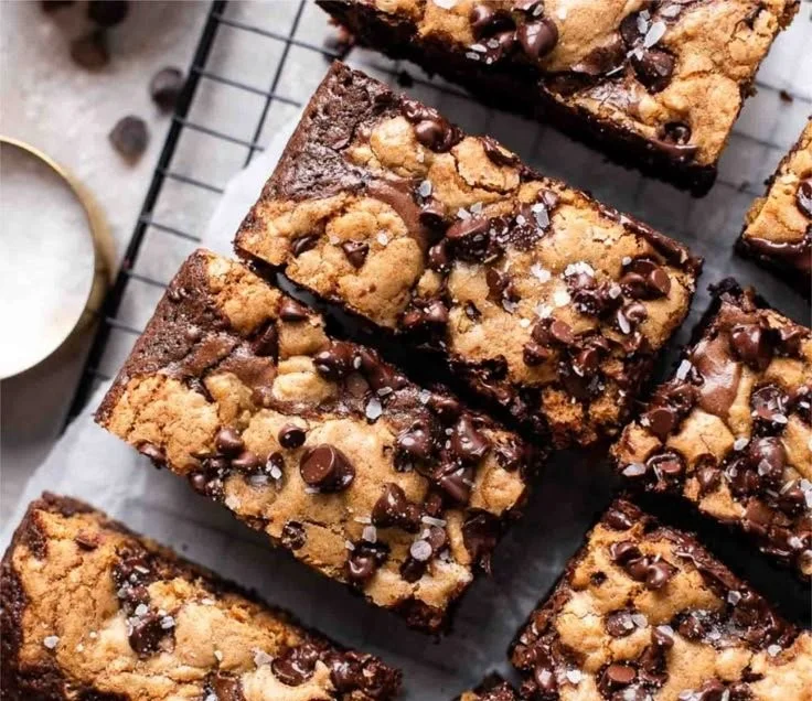 Delicious brownie cookie dough bars on a baking tray