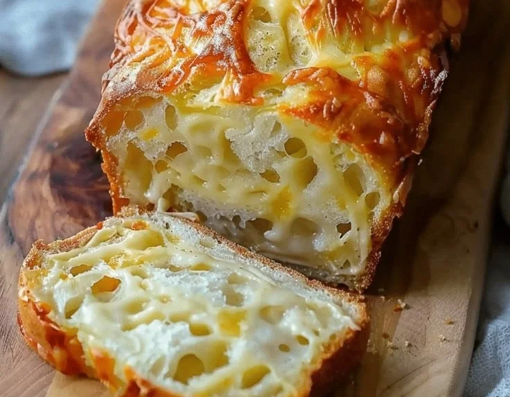 Freshly baked cheese bread loaf with melted cheese