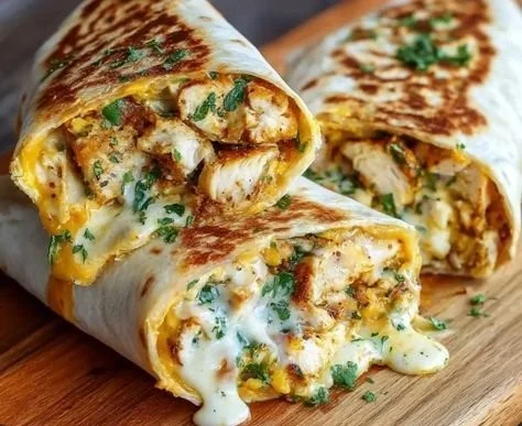 Delicious cheesy garlic chicken wraps ready to serve