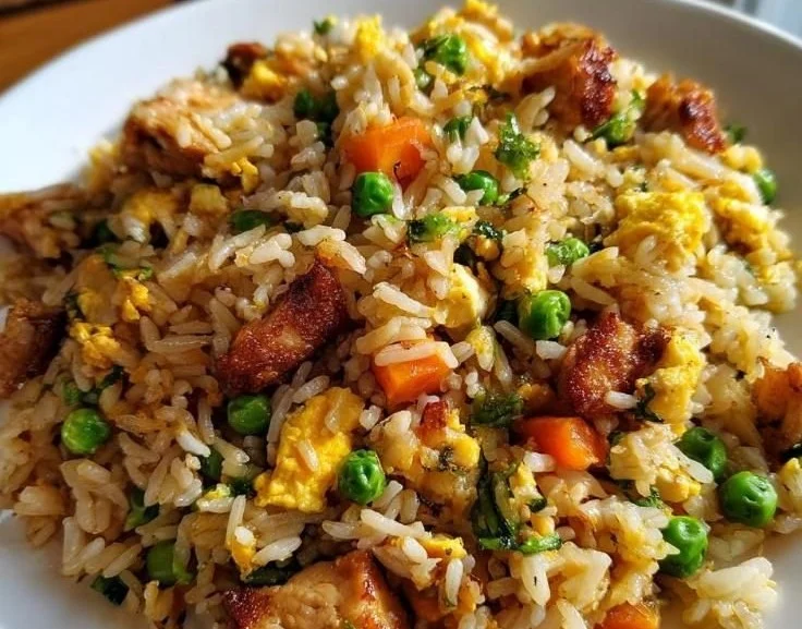Delicious chicken fried rice with vegetables and tender chicken pieces