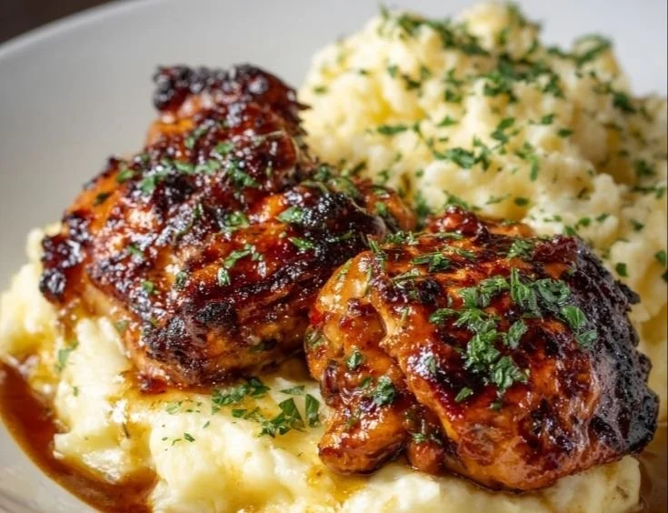 Chipotle Honey Chicken Thighs served with Smoked Gouda Mashed Potatoes