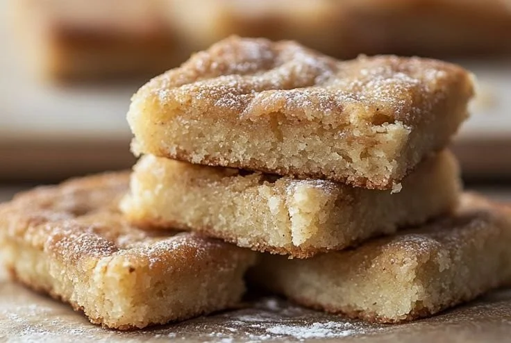 Delicious Cinnamon Sugar Blondies fresh out of the oven, topped with a sprinkle of cinnamon sugar.