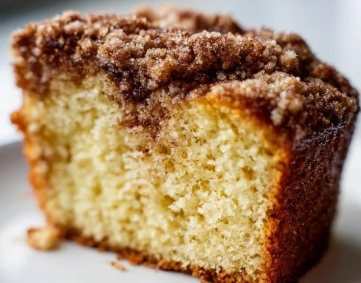 Classic Sour Cream Coffee Cake with crumb topping on a plate